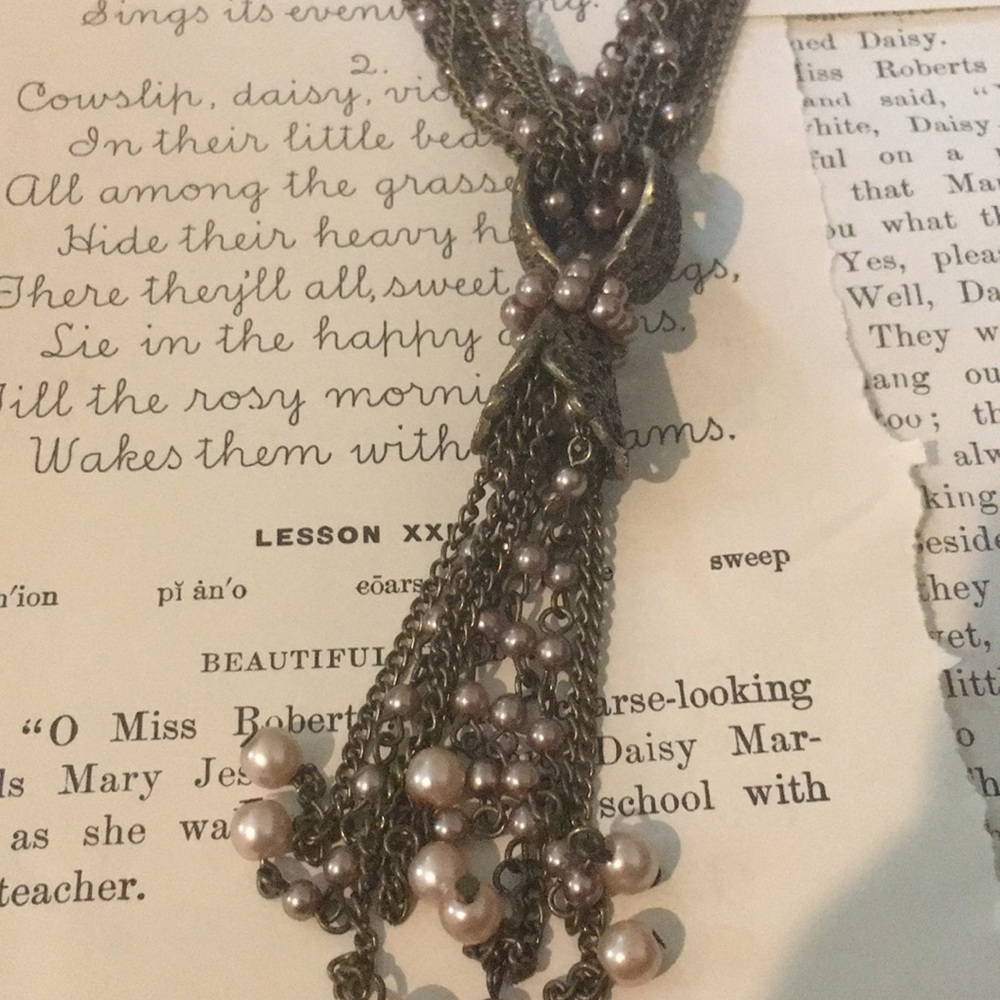Bronze and Pearl Tassell Necklace